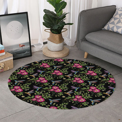 Wild Flowers And Hummingbird Print Round Rug
