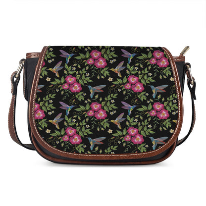 Wild Flowers And Hummingbird Print Saddle Bag