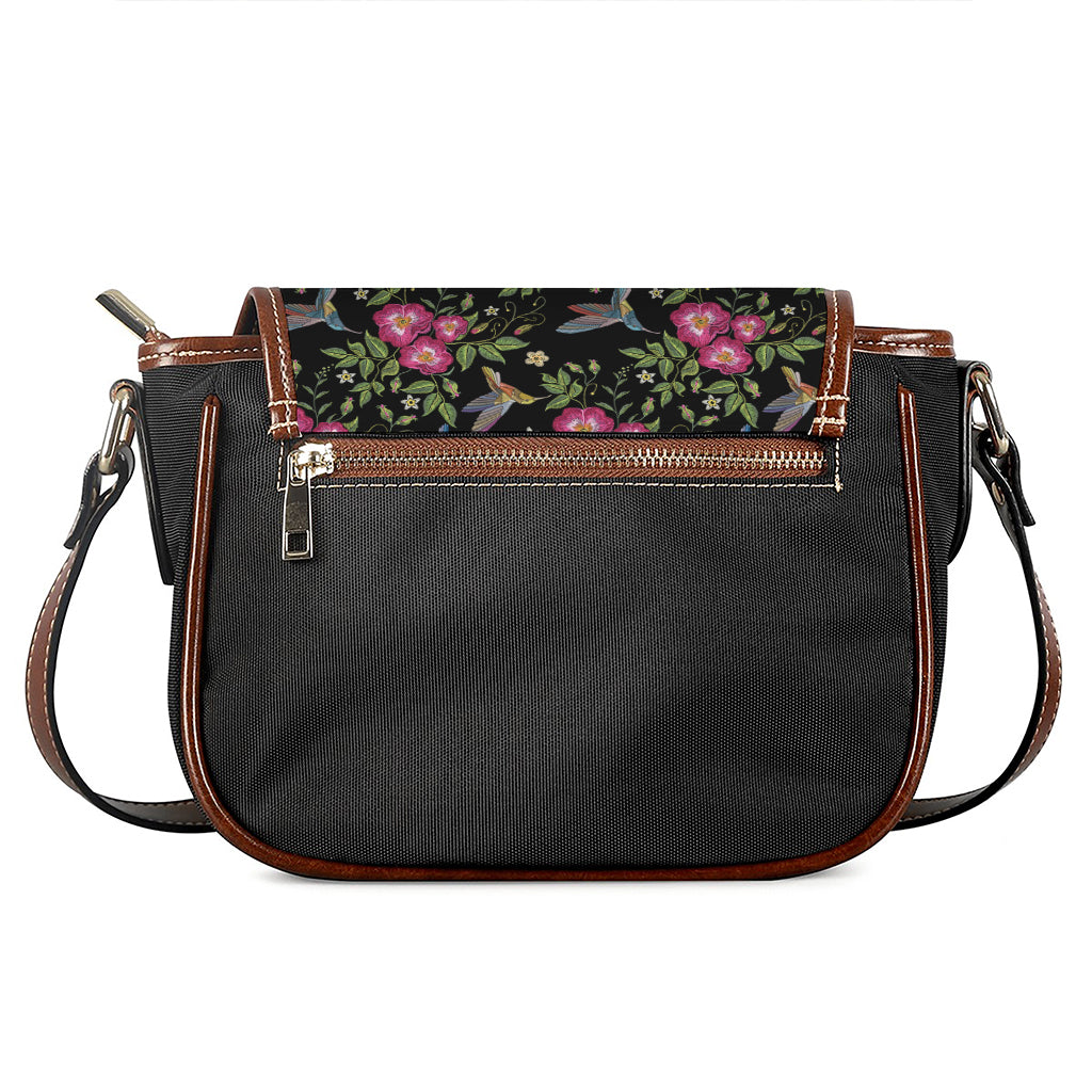 Wild Flowers And Hummingbird Print Saddle Bag