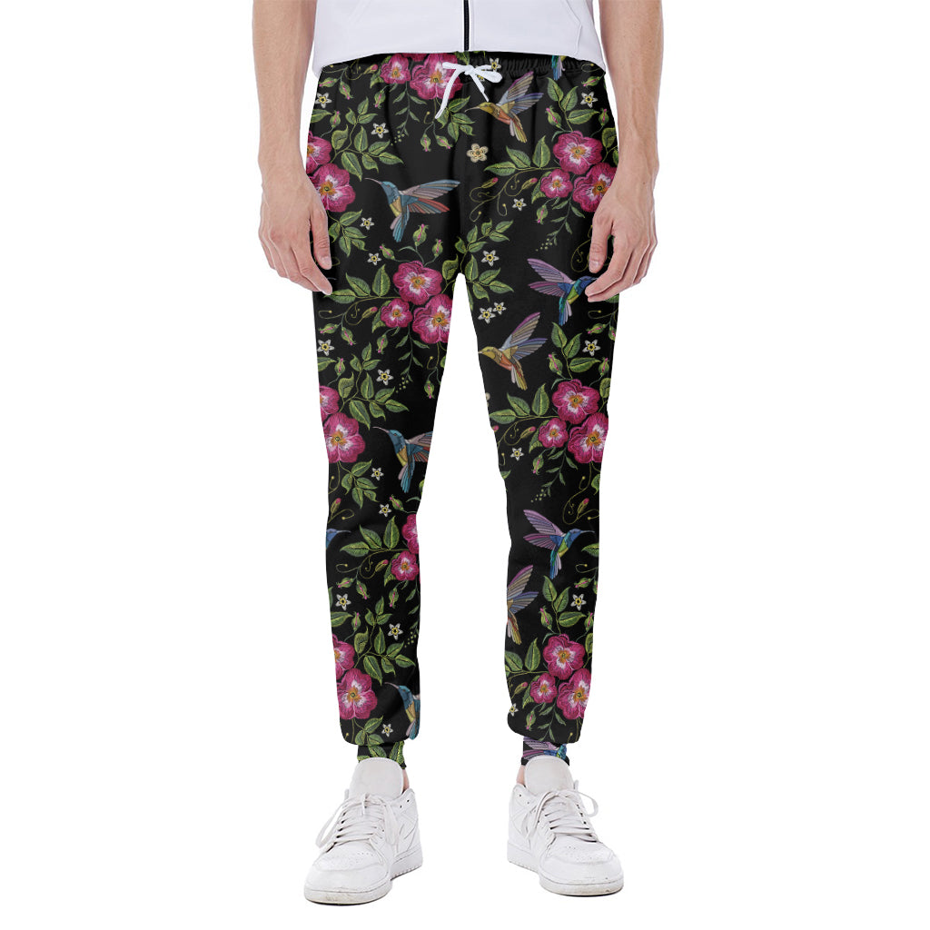 Wild Flowers And Hummingbird Print Scuba Joggers