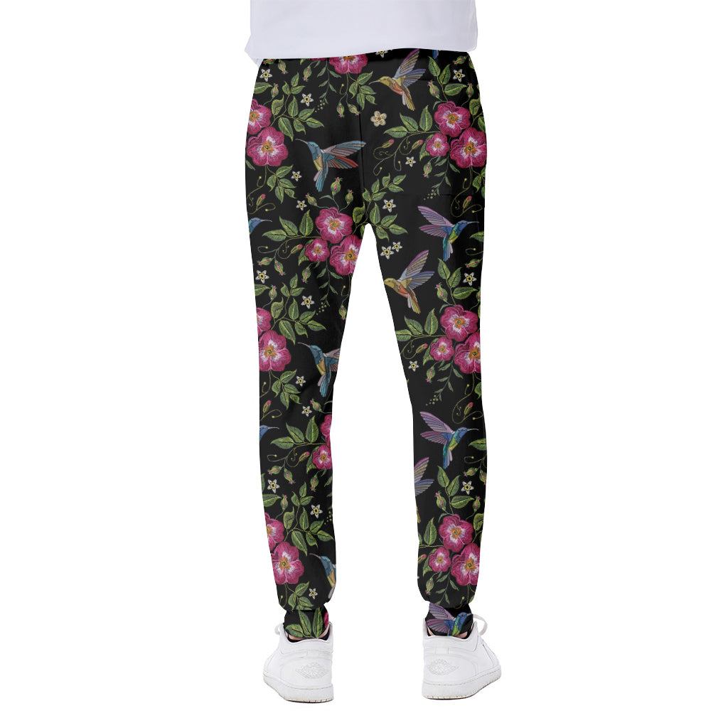 Wild Flowers And Hummingbird Print Scuba Joggers