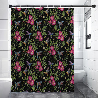 Wild Flowers And Hummingbird Print Shower Curtain