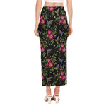 Wild Flowers And Hummingbird Print Side Slit Maxi Skirt