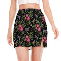 Wild Flowers And Hummingbird Print Side Slit Mini Skirt