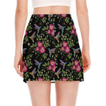 Wild Flowers And Hummingbird Print Side Slit Mini Skirt