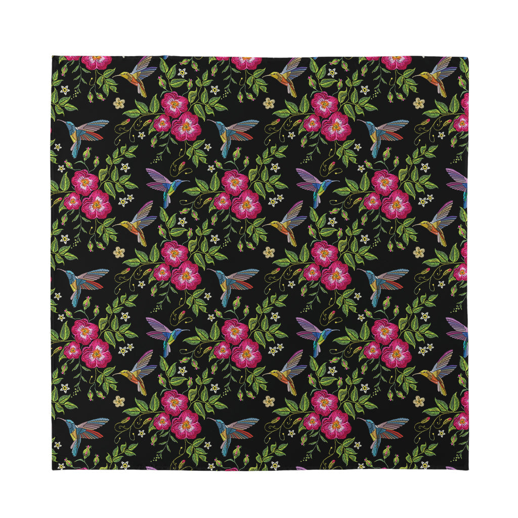Wild Flowers And Hummingbird Print Silk Bandana