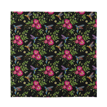 Wild Flowers And Hummingbird Print Silk Bandana
