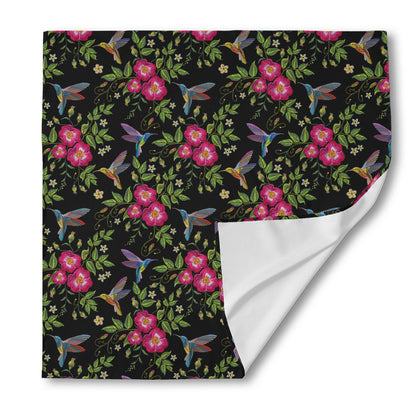 Wild Flowers And Hummingbird Print Silk Bandana