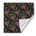 Wild Flowers And Hummingbird Print Silk Bandana