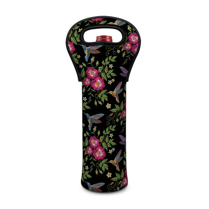 Wild Flowers And Hummingbird Print Single Neoprene Wine Tote