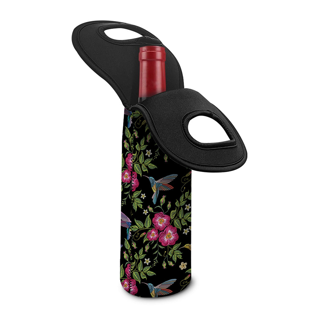 Wild Flowers And Hummingbird Print Single Neoprene Wine Tote