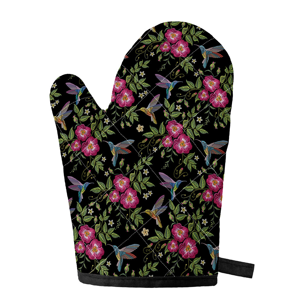 Wild Flowers And Hummingbird Print Single Oven Mitt