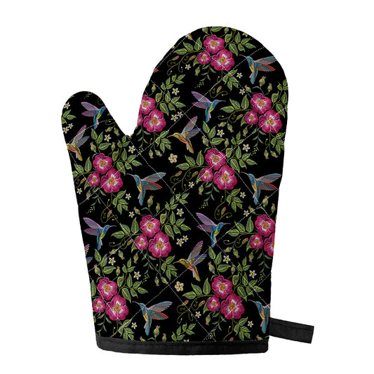 Wild Flowers And Hummingbird Print Single Oven Mitt