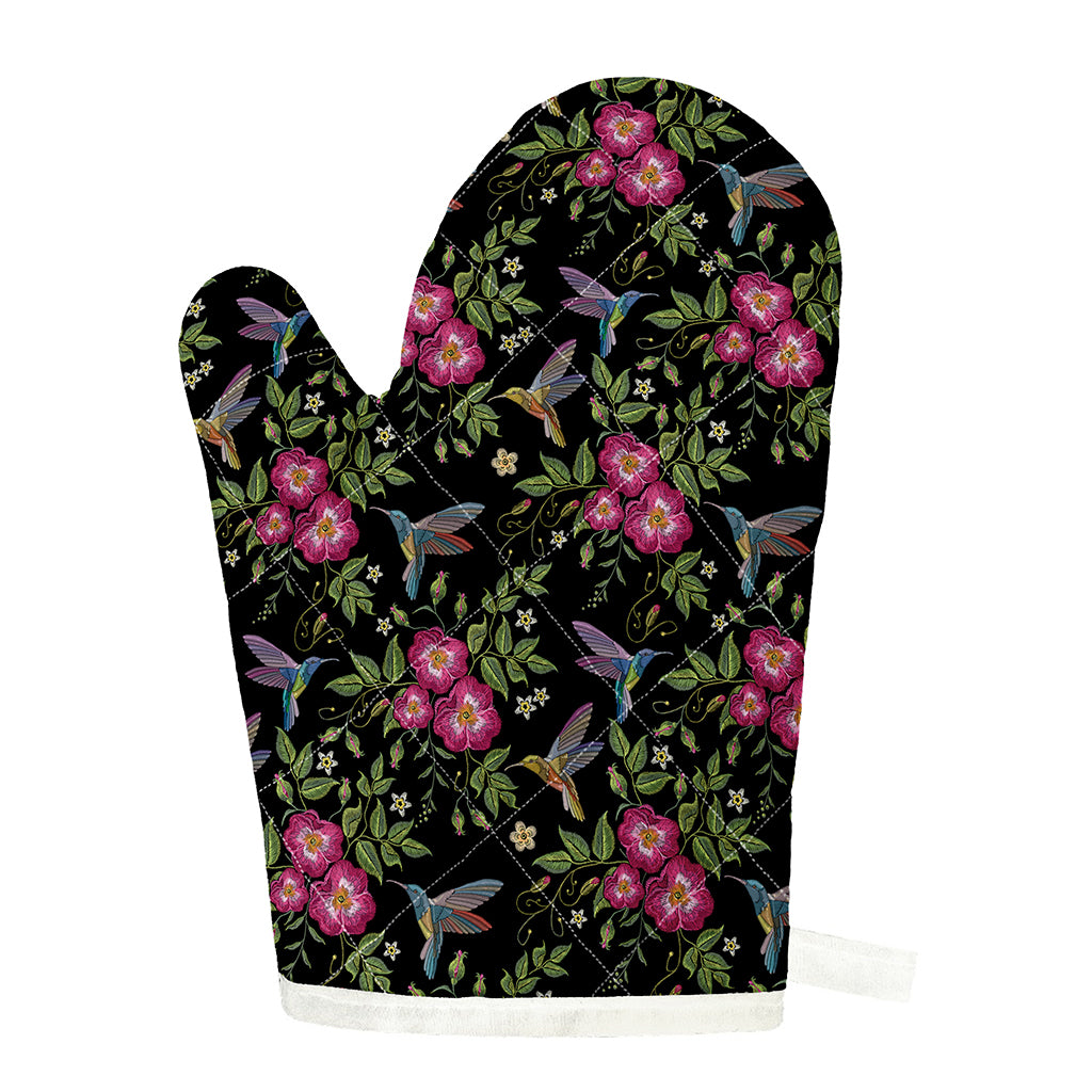 Wild Flowers And Hummingbird Print Single Oven Mitt