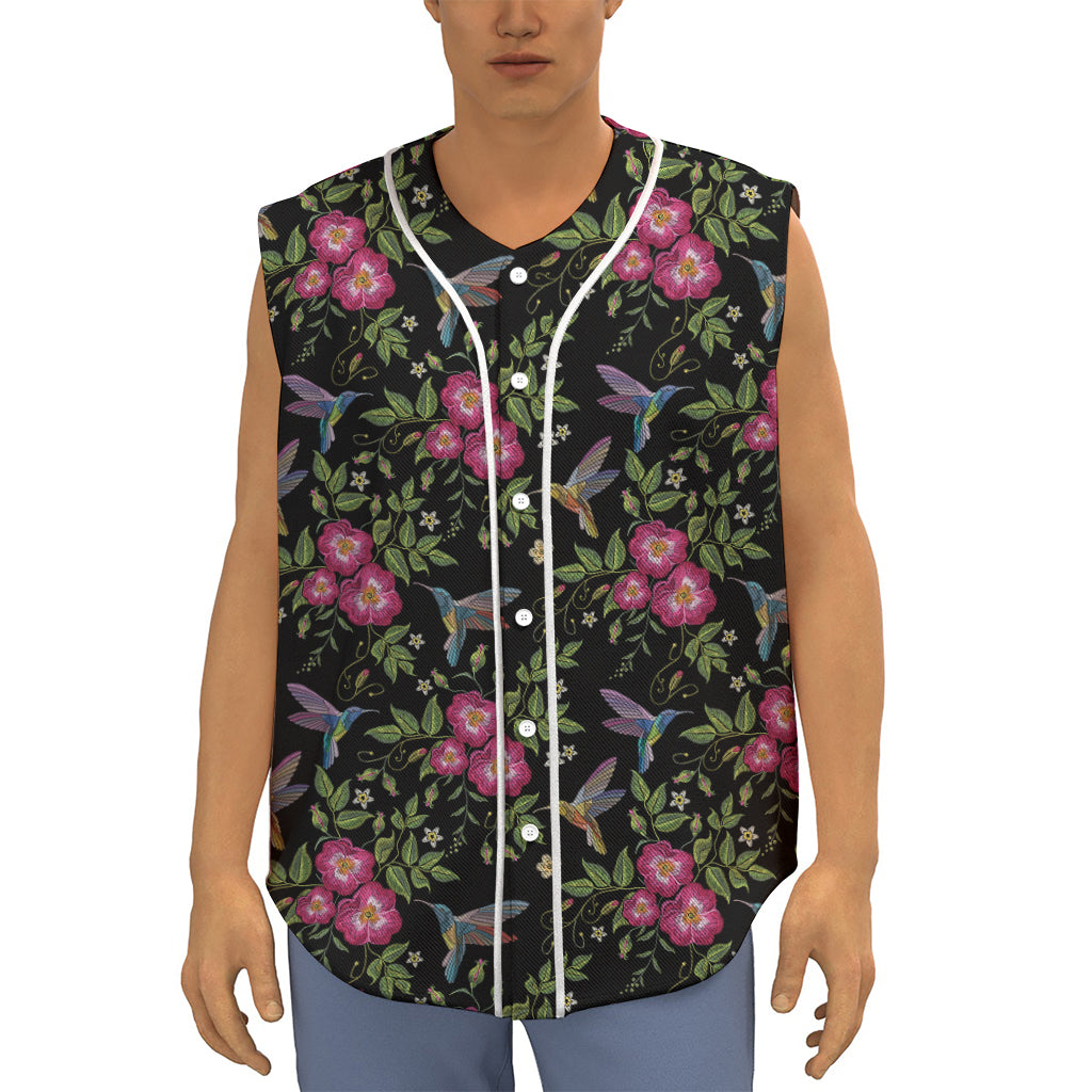 Wild Flowers And Hummingbird Print Sleeveless Baseball Jersey
