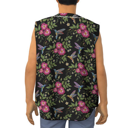 Wild Flowers And Hummingbird Print Sleeveless Baseball Jersey