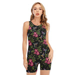 Wild Flowers And Hummingbird Print Sleeveless One Piece Swimsuit