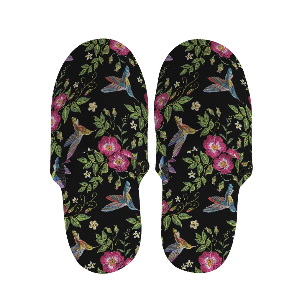 Wild Flowers And Hummingbird Print Slippers