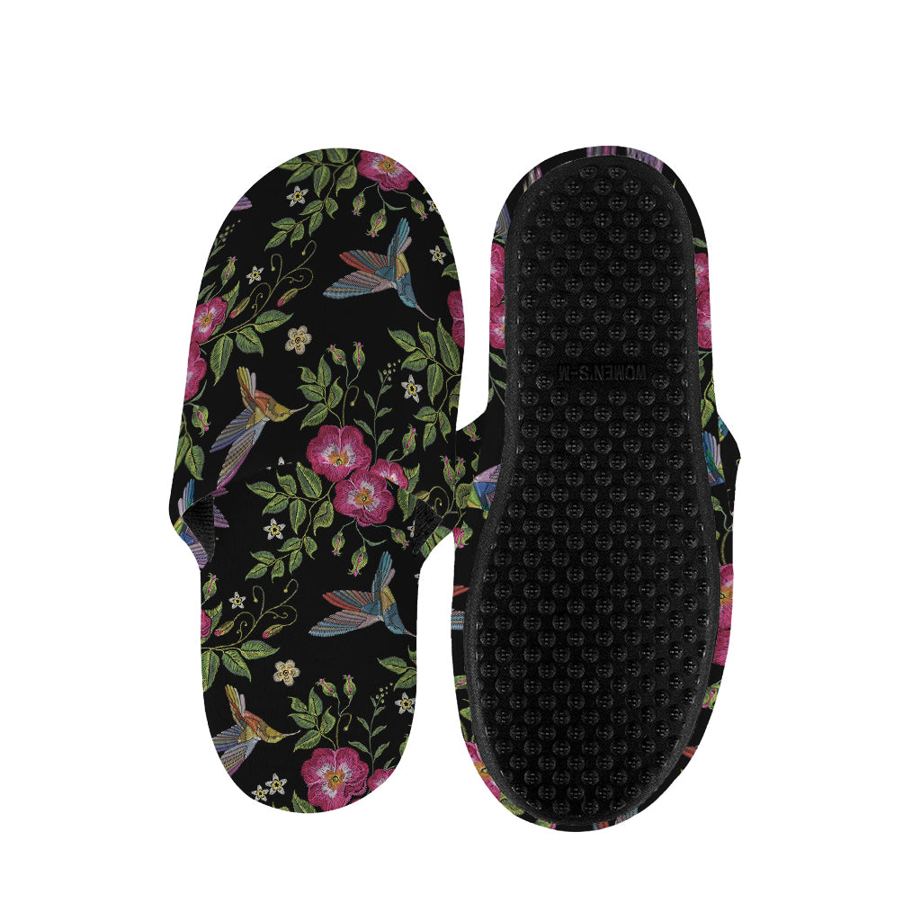 Wild Flowers And Hummingbird Print Slippers