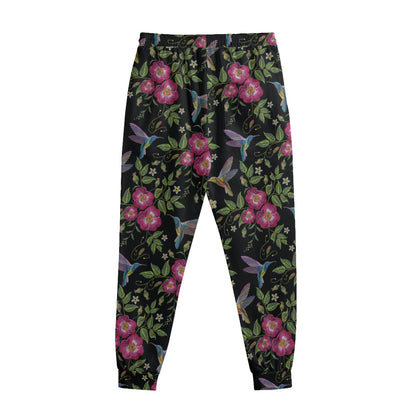 Wild Flowers And Hummingbird Print Sweatpants
