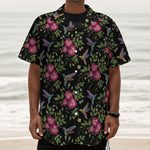 Wild Flowers And Hummingbird Print Textured Short Sleeve Shirt