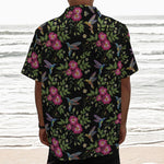 Wild Flowers And Hummingbird Print Textured Short Sleeve Shirt