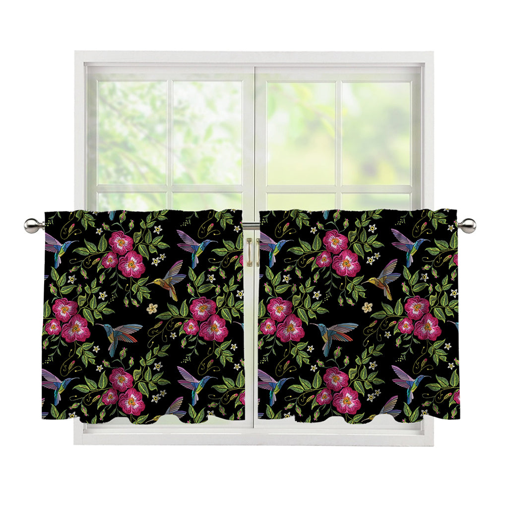 Wild Flowers And Hummingbird Print Tier Curtains