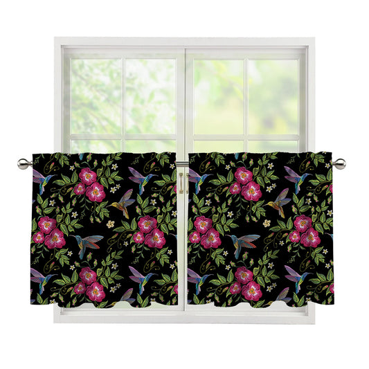 Wild Flowers And Hummingbird Print Tier Curtains