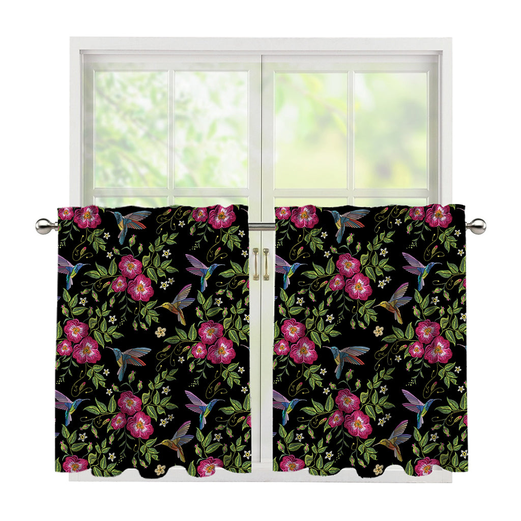 Wild Flowers And Hummingbird Print Tier Curtains