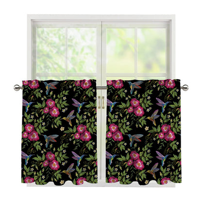 Wild Flowers And Hummingbird Print Tier Curtains