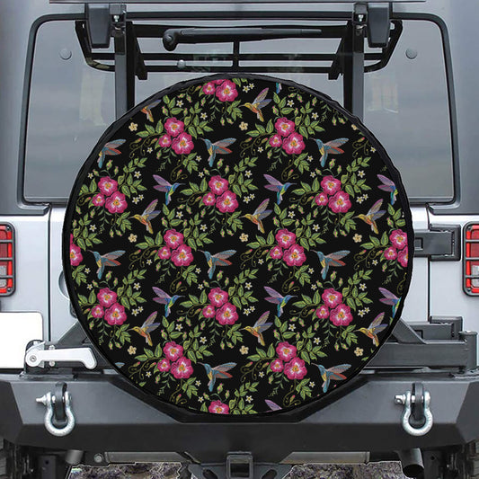 Wild Flowers And Hummingbird Print Tire Cover
