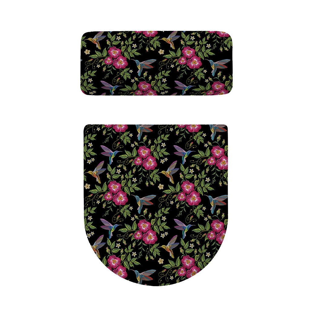 Wild Flowers And Hummingbird Print Toilet Lid And Tank Cover Set