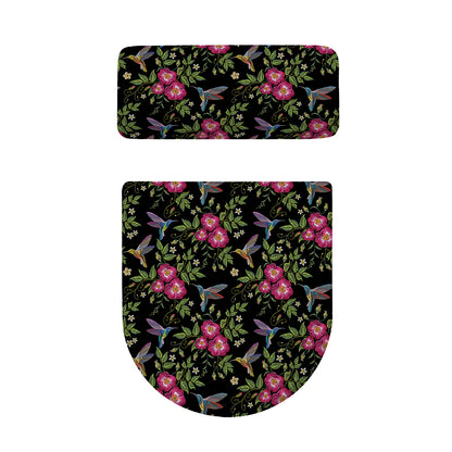 Wild Flowers And Hummingbird Print Toilet Lid And Tank Cover Set