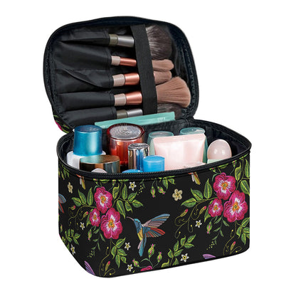 Wild Flowers And Hummingbird Print Travel Makeup Bag