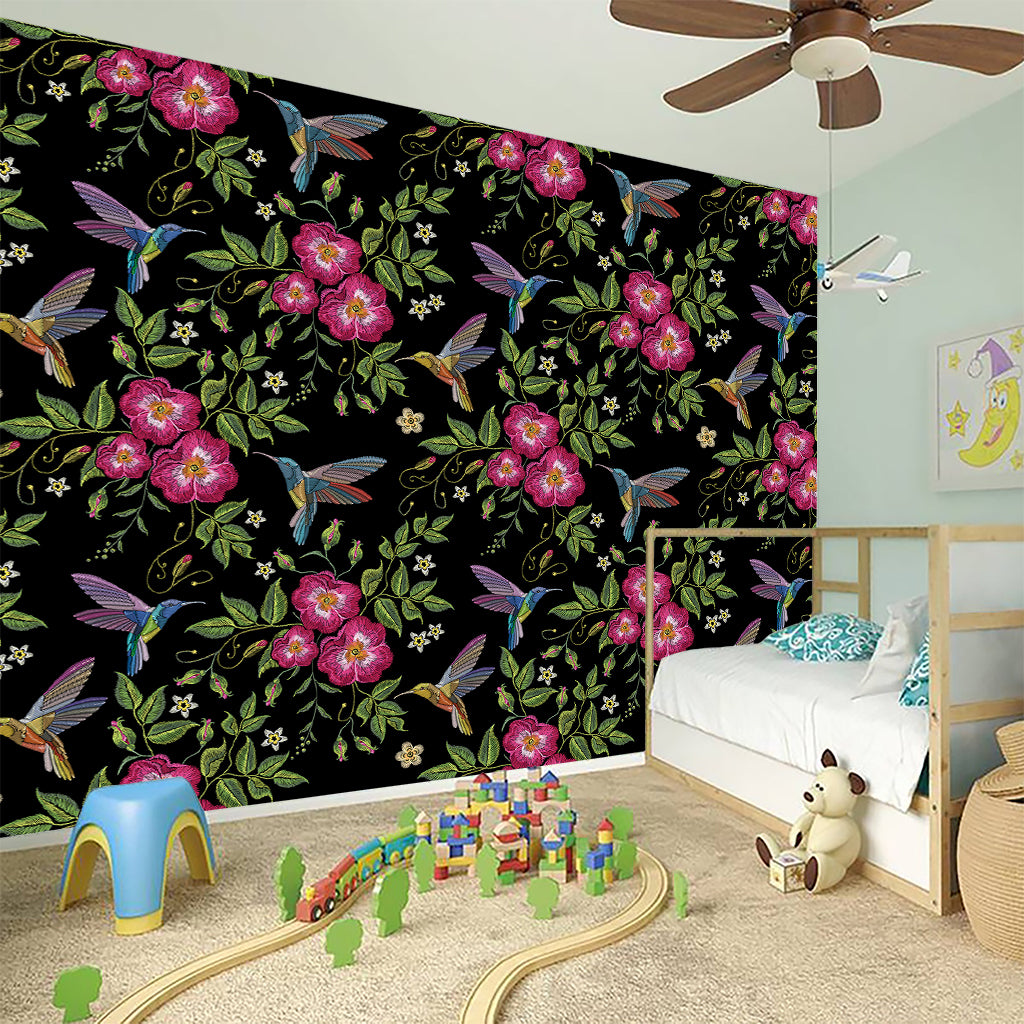 Wild Flowers And Hummingbird Print Wall Sticker