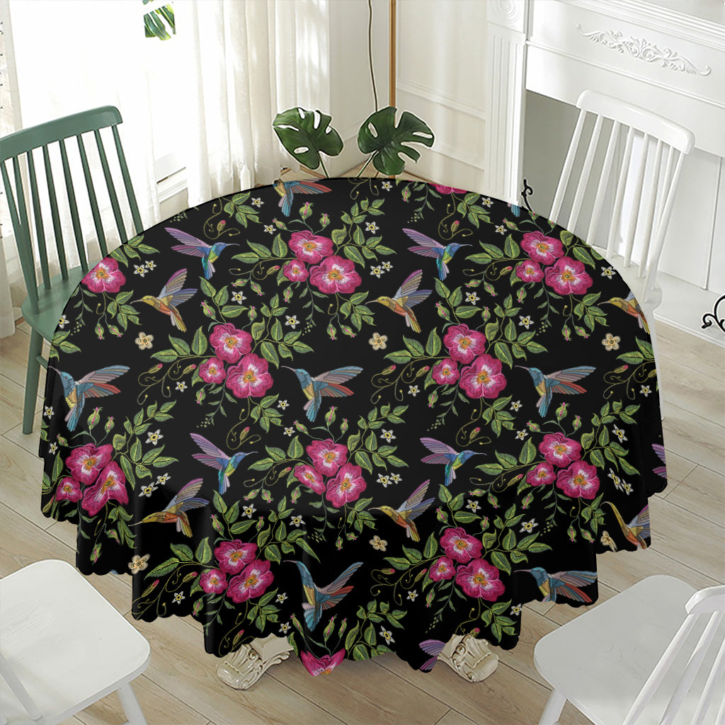 Wild Flowers And Hummingbird Print Waterproof Round Tablecloth