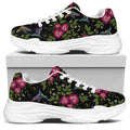 Wild Flowers And Hummingbird Print White Chunky Shoes