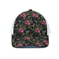 Wild Flowers And Hummingbird Print White Mesh Trucker Hat
