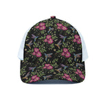 Wild Flowers And Hummingbird Print White Mesh Trucker Cap