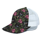 Wild Flowers And Hummingbird Print White Mesh Trucker Cap