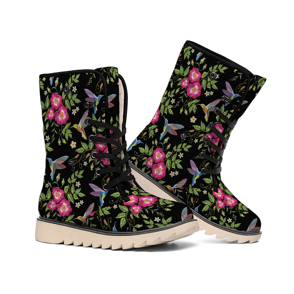 Wild Flowers And Hummingbird Print Winter Boots