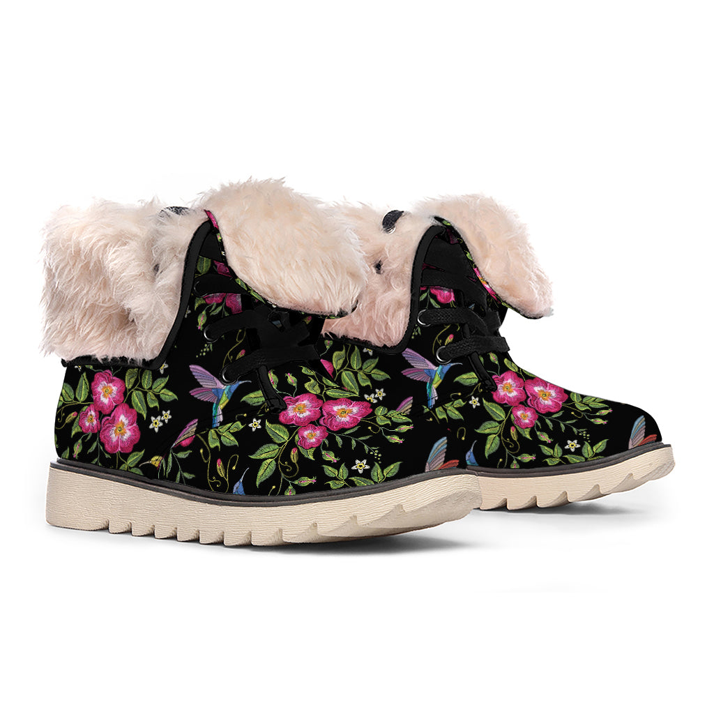 Wild Flowers And Hummingbird Print Winter Boots