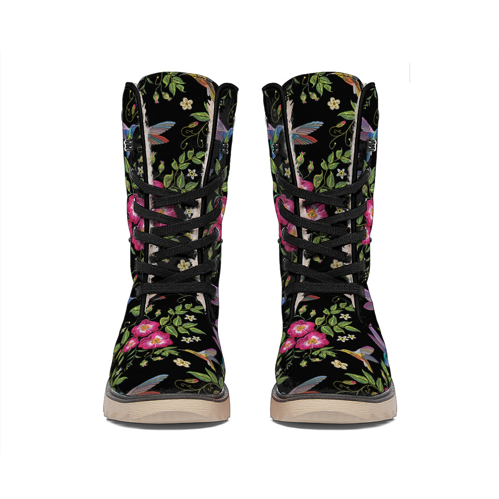 Wild Flowers And Hummingbird Print Winter Boots