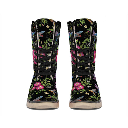 Wild Flowers And Hummingbird Print Winter Boots