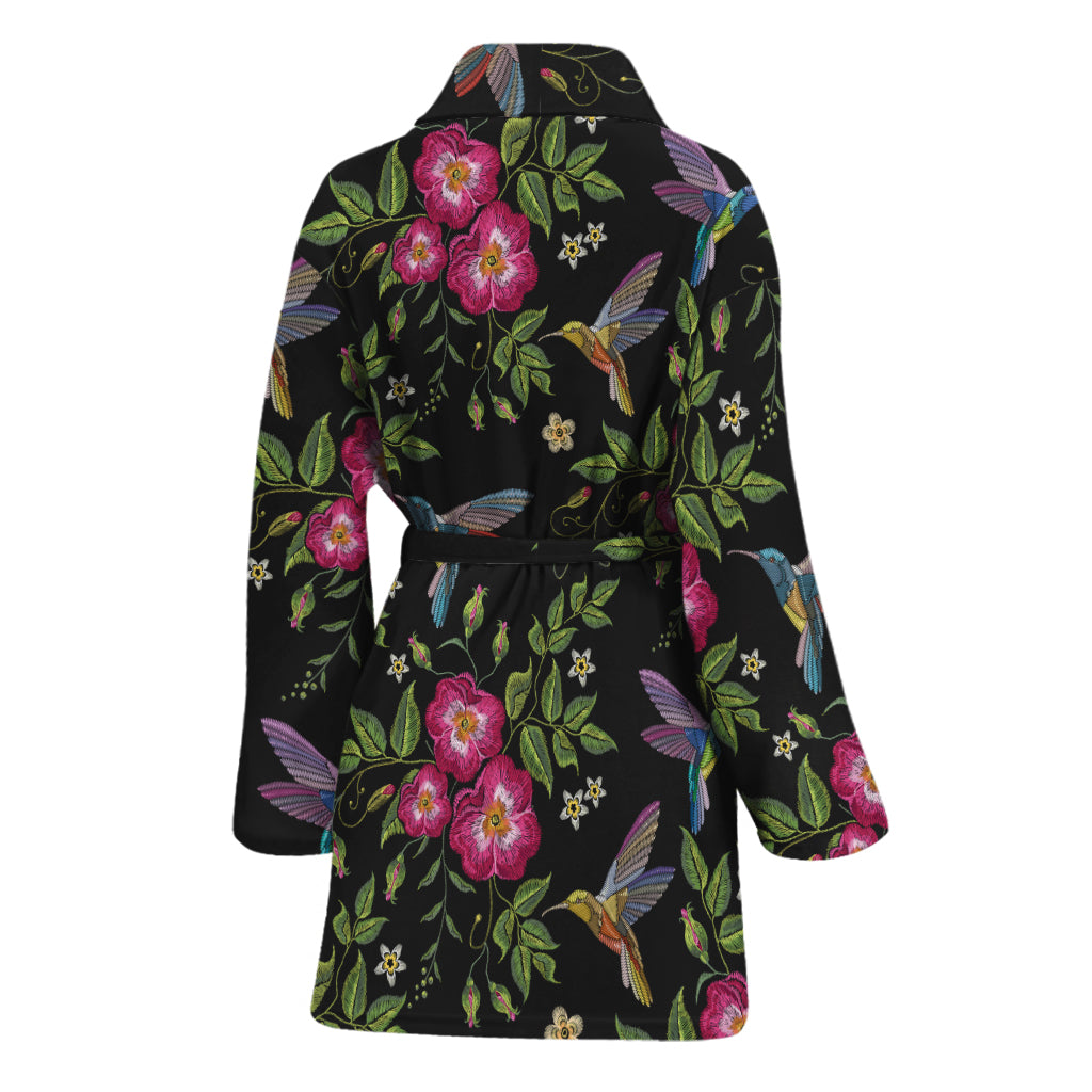 Wild Flowers And Hummingbird Print Women's Bathrobe
