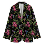 Wild Flowers And Hummingbird Print Women's Blazer