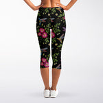 Wild Flowers And Hummingbird Print Women's Capri Leggings