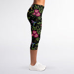 Wild Flowers And Hummingbird Print Women's Capri Leggings