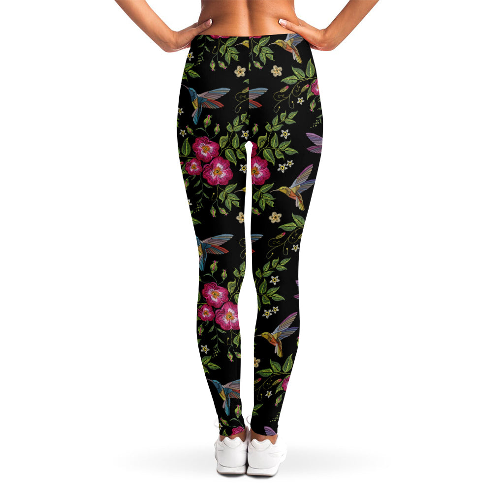 Wild Flowers And Hummingbird Print Women's Leggings