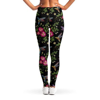 Wild Flowers And Hummingbird Print Women's Leggings